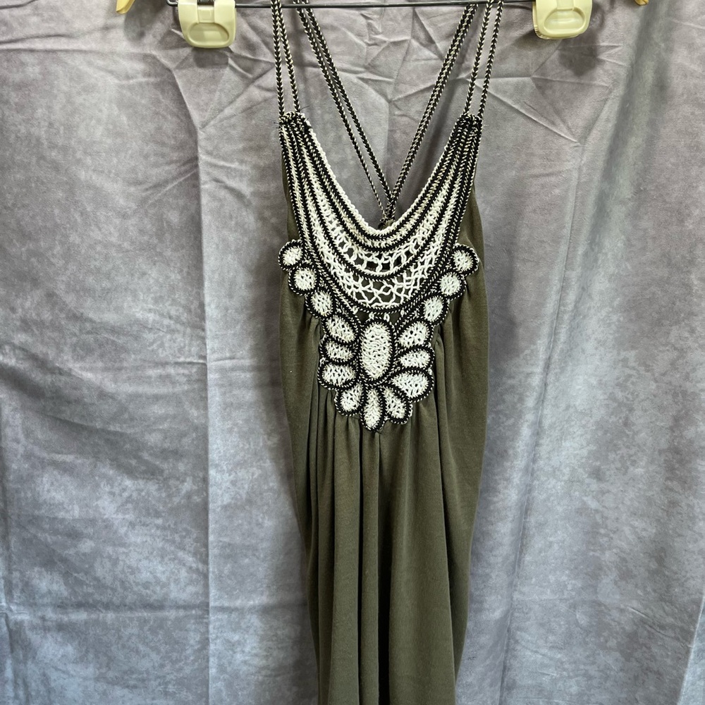 Elegant boho Olive Green tank with crochet Detailing
